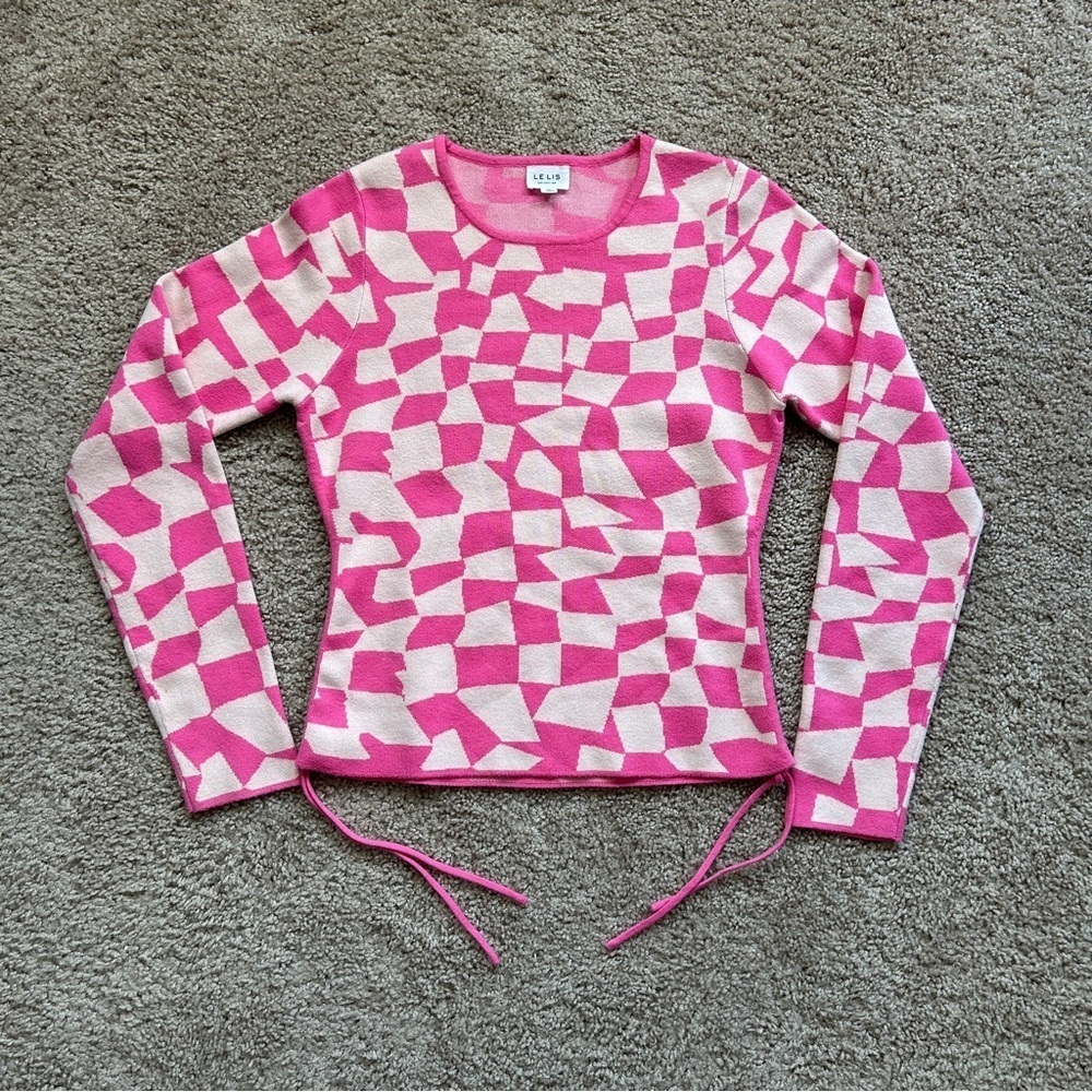 Le Lis Collection Pink Cream Abstract Long Sleeve Shirt Size Large - Picture 3 of 8
